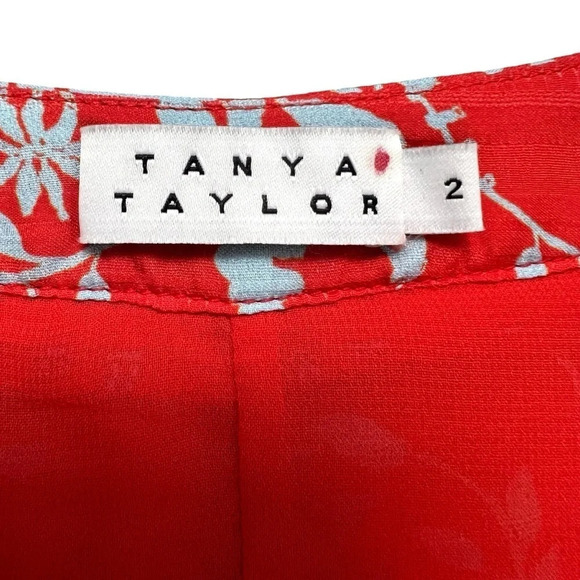 TANYA TAYLOR Red Printed Silk Mini Ruffle Dress Short Sleeve Coastal Chic Size 2 - Picture 5 of 7